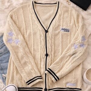 Taylor Swift Folklore Album Cable Knit Cardigan Cream Star Patch